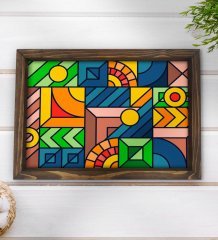 BK Gift Modern Art Tasarımlı Doğal Ahşap Tepsi-15
