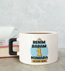 BK Gift Kişiye Özel Babalar Günü Tasarımlı Siyah Kulplu Çay & Kahve Fincanı-13, Babaya Hediye, Babalar Günü Hediyesi
