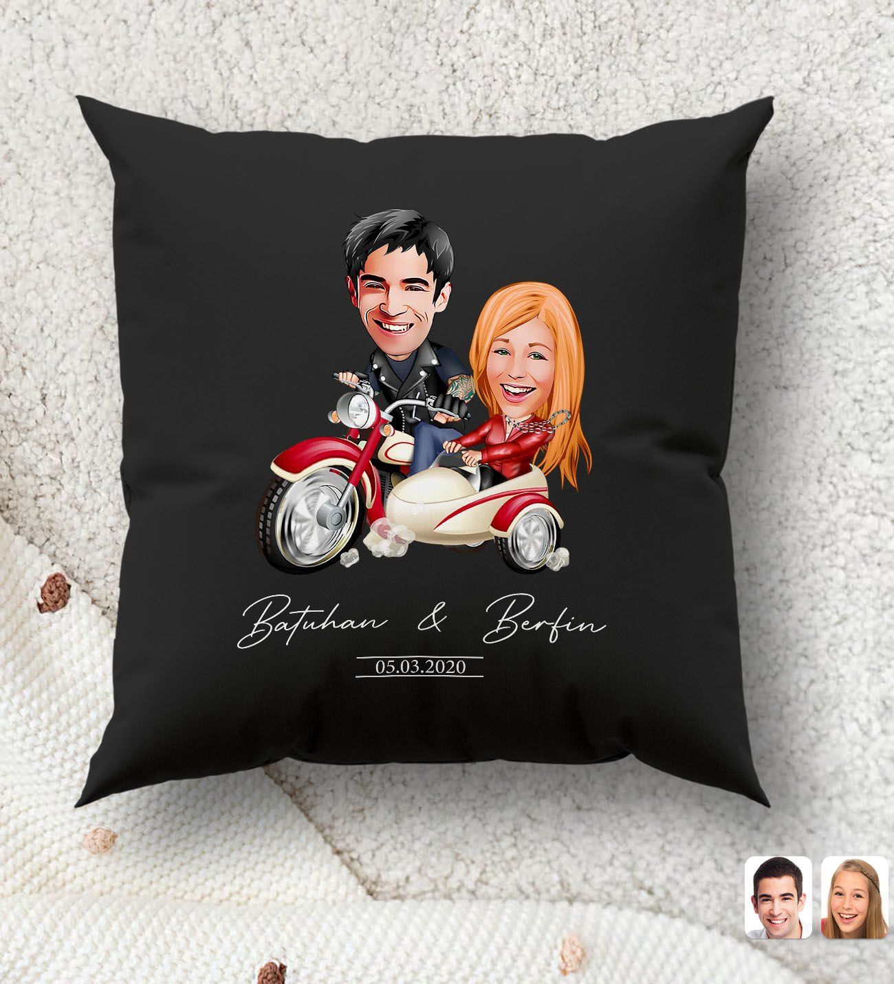 BK Gift Kişiye Özel Sevgililer Karikatürlü Premium Kumaş Siyah Kırlent Yastık, Ev Hediyesi, Ev Dekorasyonu, Kişiselleştirilmiş Yastık, Dekoratif Hediye-9