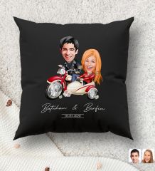 BK Gift Kişiye Özel Sevgililer Karikatürlü Premium Kumaş Siyah Kırlent Yastık, Ev Hediyesi, Ev Dekorasyonu, Kişiselleştirilmiş Yastık, Dekoratif Hediye-9