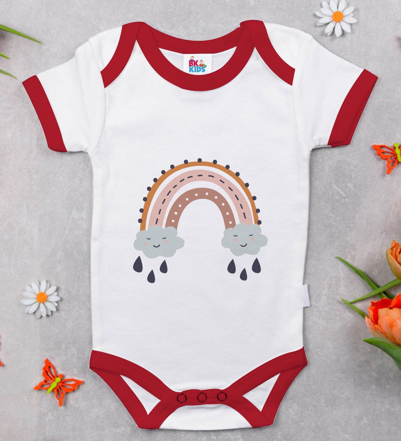 BK Kids Boho Tasarımlı Kırmızı Bebek Body Zıbın-1
