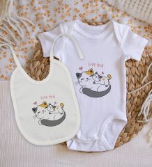 BK Kids Love You Tasarımlı Bebek Body Zıbın ve Mama Önlüğü Hediye Seti - Model 2
