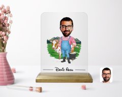 Kişiye Özel Erkek Çiftçi Karikatürlü Ahşap Standlı Çerçeve
