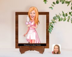 Kişiye Özel Kadınlar Günü Dünyanın En Güzel Kadını Karikatürlü Ahşap Standlı 3D Biblo-17