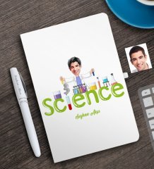 Kişiye Özel Erkek Fen Bilimleri Öğretmeni Karikatürlü Beyaz Defter ve Kalem Hediye Seti-1