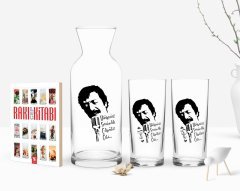 Kişiye Özel Renkli Baskılı Çılgınlar Gibi Tasarımlı İkili Rakı Bardağı Karaf ve Cep Kitabı Hediye Seti-1