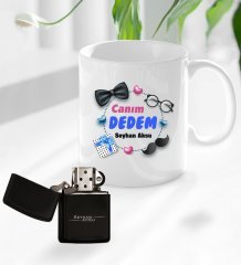 Kişiye Özel Canım Dedem Tasarımlı Kupa Bardak ve Benzinli Çakmak Seti-1