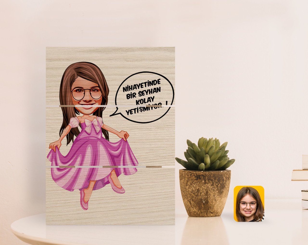 Kişiye Özel Kız Çocuk Kolay Yetişmiyor Karikatürlü Otantik Masaüstü Ahşap Palet Çerçeve-4