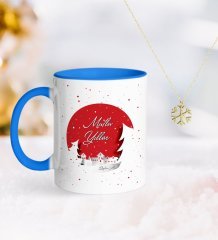 Kişiye Özel Yılbaşı Mutlu Yıllar Mavi Kupa ve Kar Tanesi Kolye-1