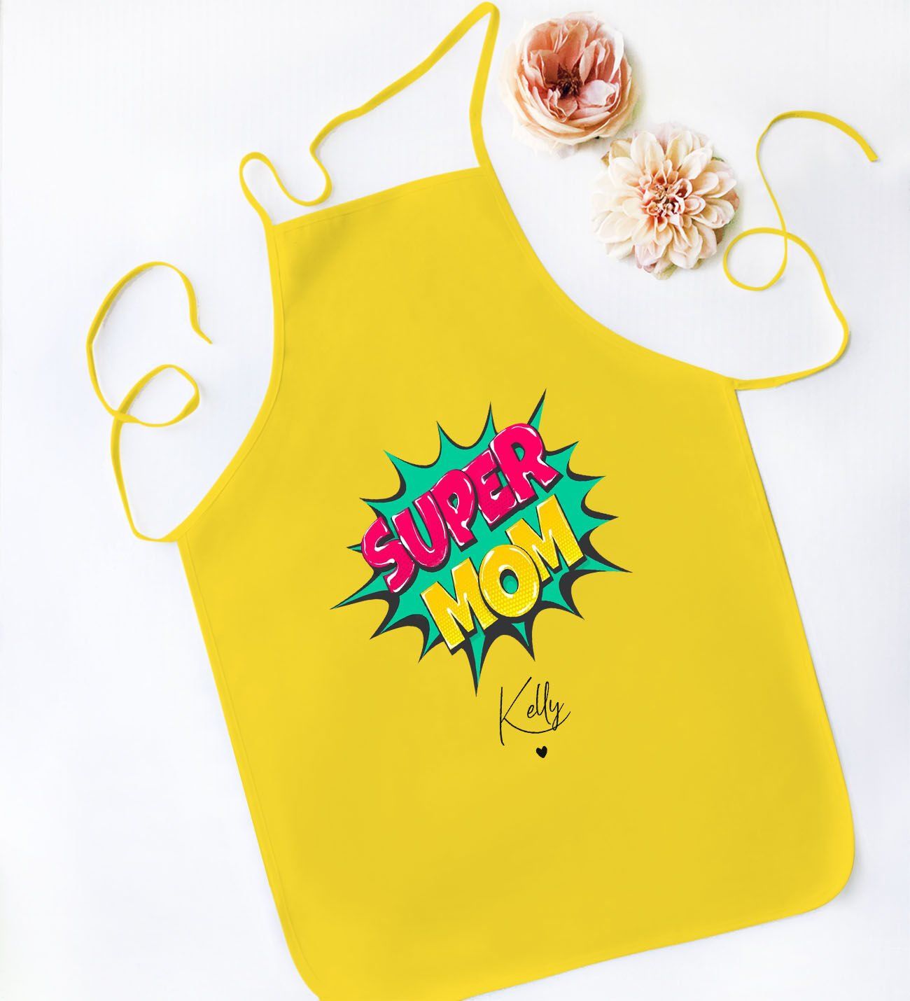 BK Gift Kişiye Özel İsimli Anneler Günü Tasarımlı Sarı Mutfak Önlüğü, Aşçı Önlüğü, Şef Önlüğü, Anneye Hediye-19