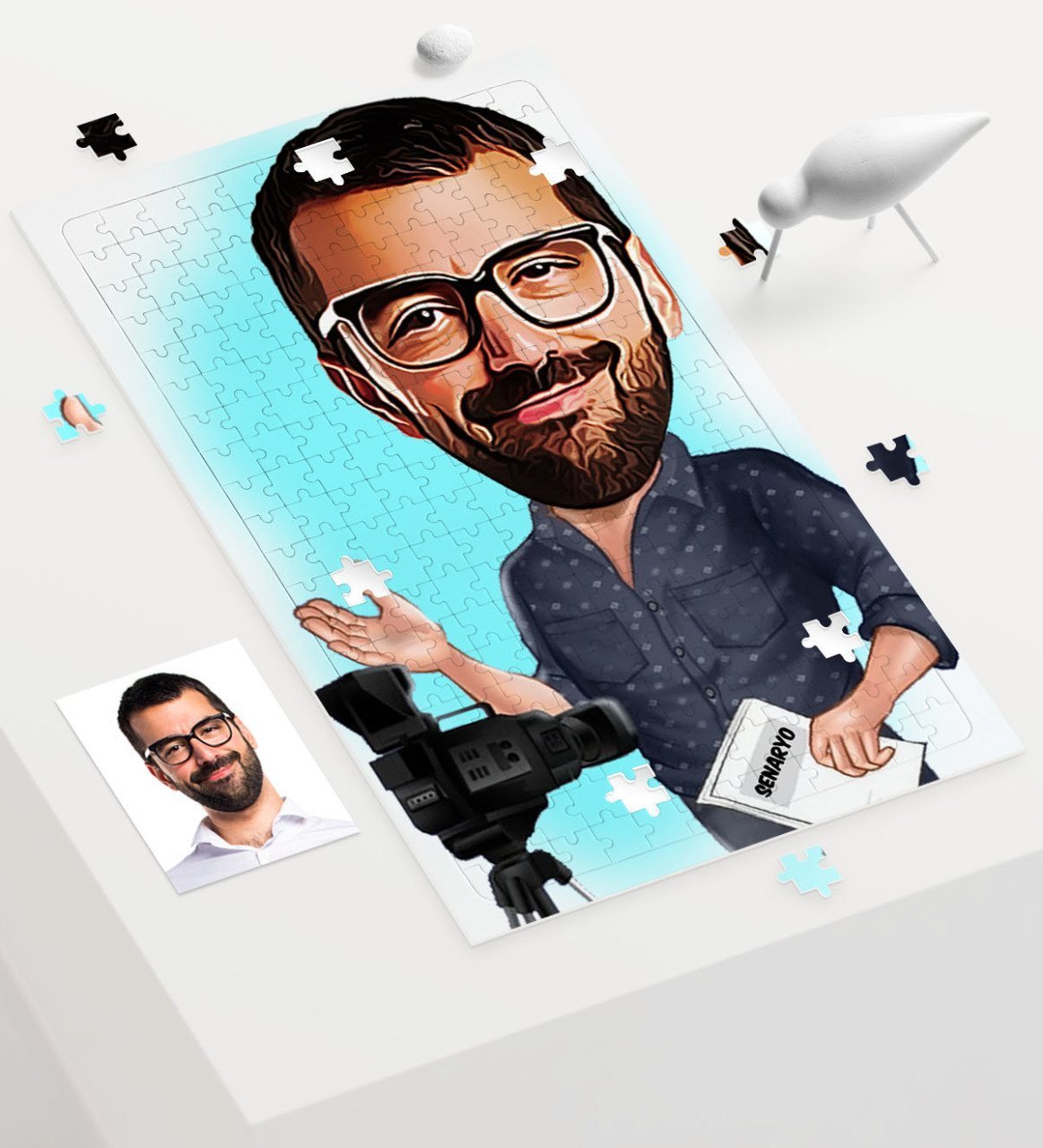 Kişiye Özel Bay Yönetmen Karikatür 240 Parça A3 Puzzle - 1