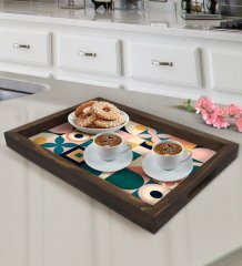BK Gift Modern Art Tasarımlı Doğal Ahşap Tepsi-14
