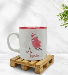 Kişiye Özel Sevimli Çiftler Tasarımlı İçi Kırmızı Renkli Kupa Bardak Model 4