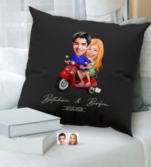 BK Gift Kişiye Özel Sevgililer Karikatürlü Premium Kumaş Siyah Kırlent Yastık, Ev Hediyesi, Ev Dekorasyonu, Kişiselleştirilmiş Yastık, Dekoratif Hediye-8