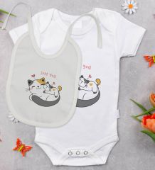 BK Kids Love You Tasarımlı Bebek Body Zıbın ve Mama Önlüğü Hediye Seti - Model 1