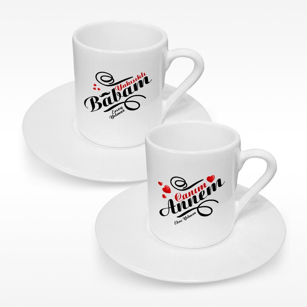 Kişiye Özel İkili Anne & Baba Türk Kahvesi Fincanı Takımı - 6