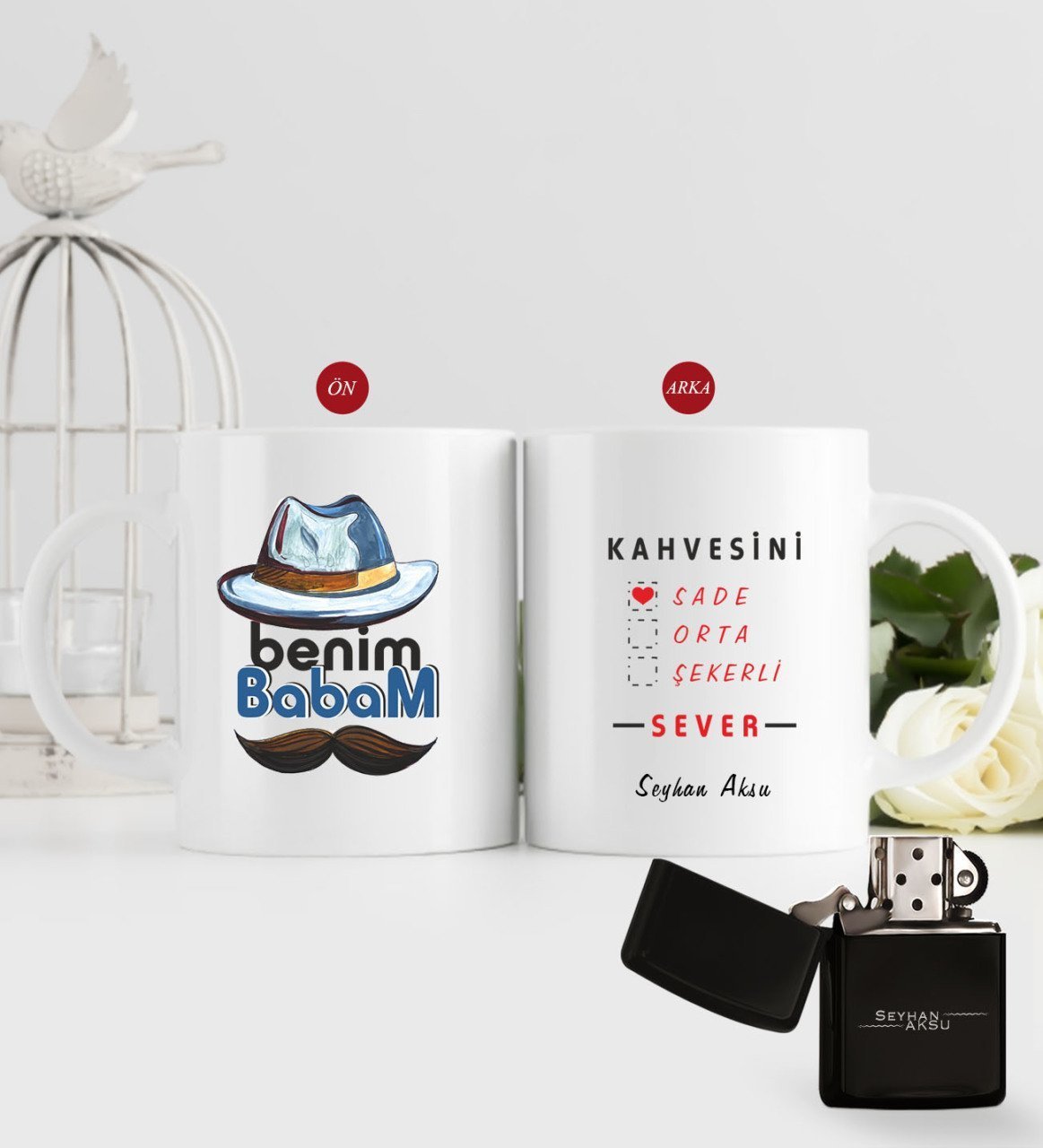 Kişiye Özel Benim Babam Tasarımlı Kupa Bardak ve Benzinli Çakmak Seti-1