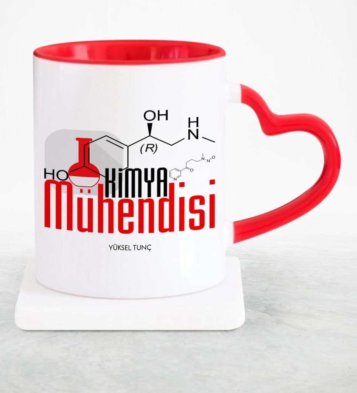 Kişiye Özel Mesleki Kimya Mühendisi Kırmızı Kalpli Kupa Bardak - 2