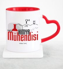 Kişiye Özel Mesleki Kimya Mühendisi Kırmızı Kalpli Kupa Bardak - 2
