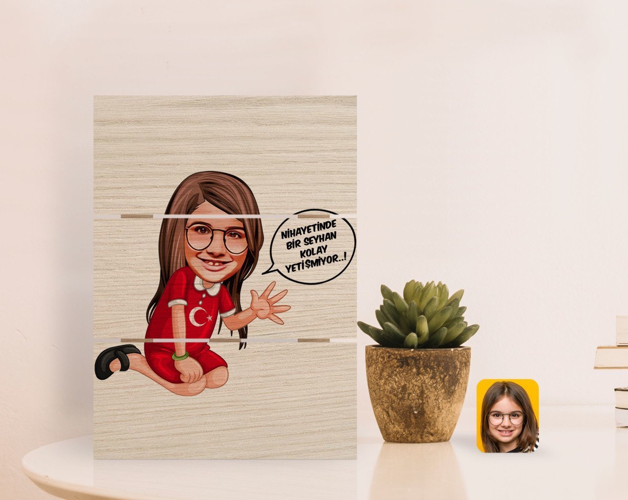Kişiye Özel Kız Çocuk Kolay Yetişmiyor Karikatürlü Otantik Masaüstü Ahşap Palet Çerçeve-3