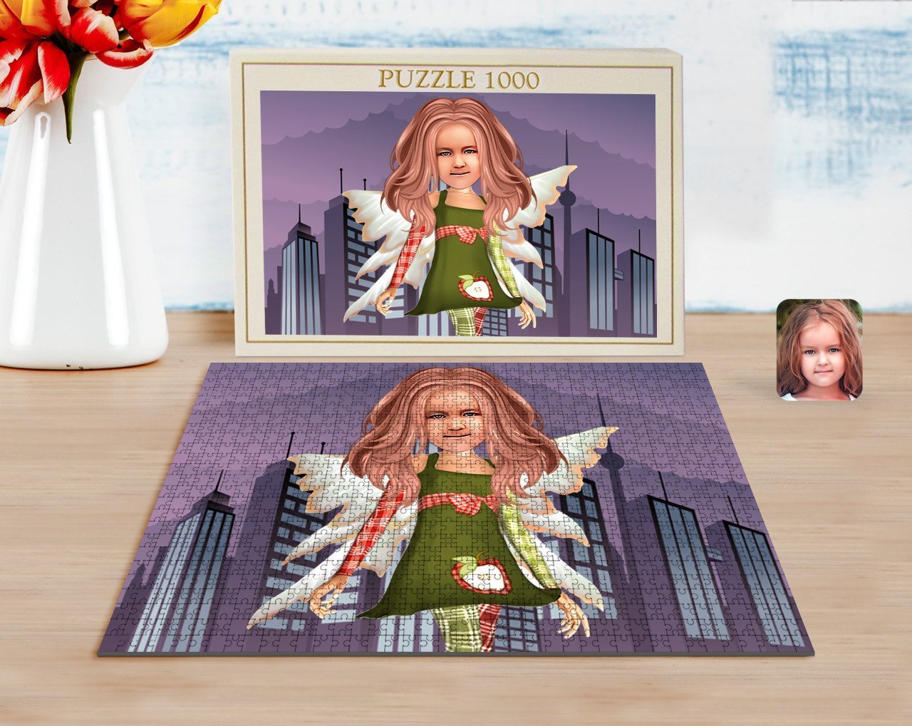Kişiye Özel Kız Çocuk Peri Karikatürlü 1000 Parça Profesyonel Puzzle-2