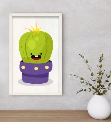 BK Gift Kaktüs Tasarımlı Dekoratif Ahşap Beyaz Çerçeveli Tablo-17