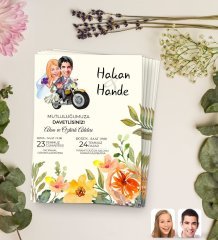 Kişiye Özel Karikatürlü Düğün Davetiyesi Model 86 (100Adet)