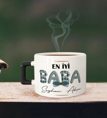BK Gift Kişiye Özel Babalar Günü Tasarımlı Siyah Kulplu Çay & Kahve Fincanı-11, Babaya Hediye, Babalar Günü Hediyesi