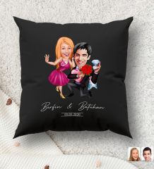 BK Gift Kişiye Özel Sevgililer Karikatürlü Premium Kumaş Siyah Kırlent Yastık, Ev Hediyesi, Ev Dekorasyonu, Kişiselleştirilmiş Yastık, Dekoratif Hediye-7