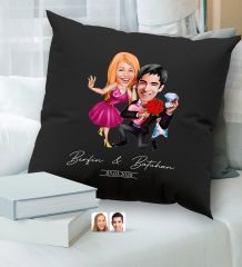 BK Gift Kişiye Özel Sevgililer Karikatürlü Premium Kumaş Siyah Kırlent Yastık, Ev Hediyesi, Ev Dekorasyonu, Kişiselleştirilmiş Yastık, Dekoratif Hediye-7