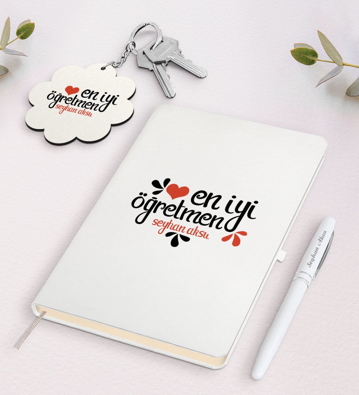 Kişiye Özel En İyi Öğretmen Beyaz Defter Kalem Ve Anahtarlık Hediye Seti-6