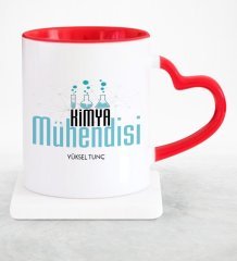 Kişiye Özel Mesleki Kimya Mühendisi Kırmızı Kalpli Kupa Bardak - 1