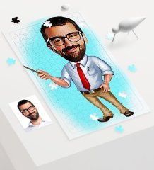 Kişiye Özel Bay Öğretmen Karikatür 240 Parça A3 Puzzle - 1