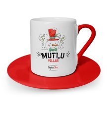 Kişiye Özel Mutlu Yıllar Kırmızı Türk Kahvesi Fincanı - 1