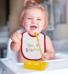 BK Kids You Are Beautiful Tasarımlı Kırmızı Bebek Body Zıbın ve Mama Önlüğü Hediye Seti-1