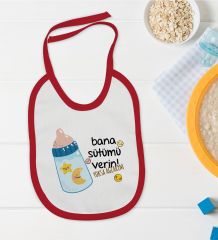 BK Kids Bana Sütümü Verin Tasarımlı Kırmızı Bebek Mama Önlüğü-1