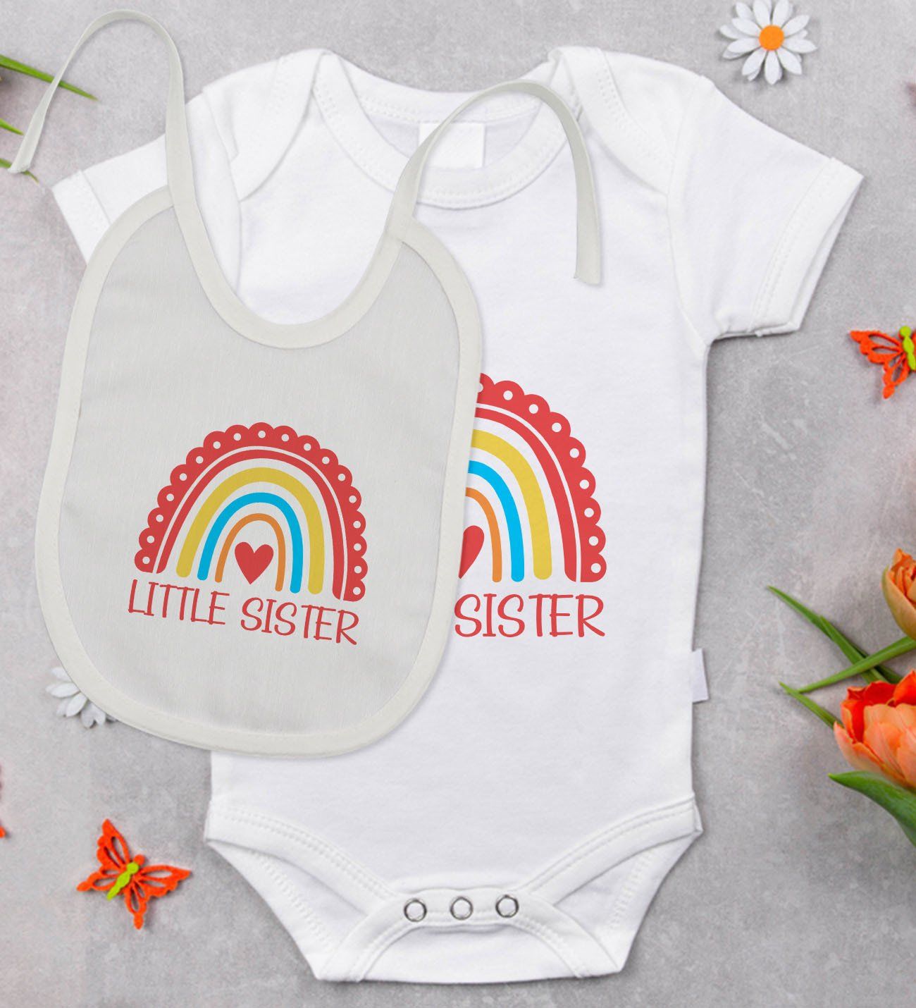 BK Kids Little Sister Tasarımlı Bebek Body Zıbın ve Mama Önlüğü Hediye Seti - Model 1