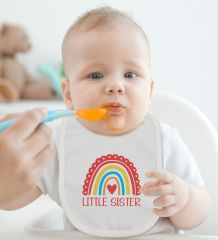 BK Kids Little Sister Tasarımlı Bebek Body Zıbın ve Mama Önlüğü Hediye Seti - Model 1