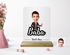 Kişiye Özel Baba Karikatürlü Ahşap Standlı Çerçeve
