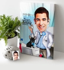 Kişiye Özel Bay Veteriner Hekim Karikatür Kanvas Tablo (30 x 50 cm.) 1