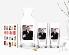 Kişiye Özel Renkli Baskılı Atatürk Temalı İkili Rakı Bardağı Karaf ve Cep Kitabı Hediye Seti-33