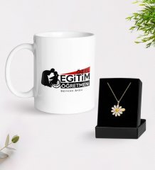 Kişiye Özel Özel Eğitim Öğretmeni Beyaz Kupa ve Papatya Kolye Hediye Seti-1