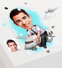 Kişiye Özel Bay Kaptan Pilot Karikatür 240 Parça A3 Puzzle - 1