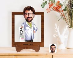 Kişiye Özel Erkek Göz Doktoru Karikatürlü Ahşap Standlı 3D Biblo-1