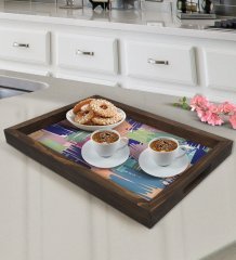 BK Gift Modern Art Tasarımlı Doğal Ahşap Tepsi-11
