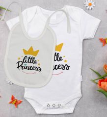 BK Kids Little Princess Tasarımlı Bebek Body Zıbın ve Mama Önlüğü Hediye Seti - Model 1