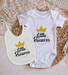 BK Kids Little Princess Tasarımlı Bebek Body Zıbın ve Mama Önlüğü Hediye Seti - Model 1