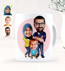 Kişiye Özel Aile Karikatürlü Beyaz Kupa Bardak - 1