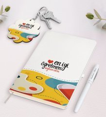 Kişiye Özel En İyi Öğretmen Beyaz Defter Kalem Ve Anahtarlık Hediye Seti-4