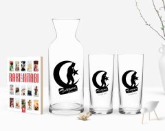 Kişiye Özel Renkli Baskılı Atatürk Temalı İkili Rakı Bardağı Karaf ve Cep Kitabı Hediye Seti-32